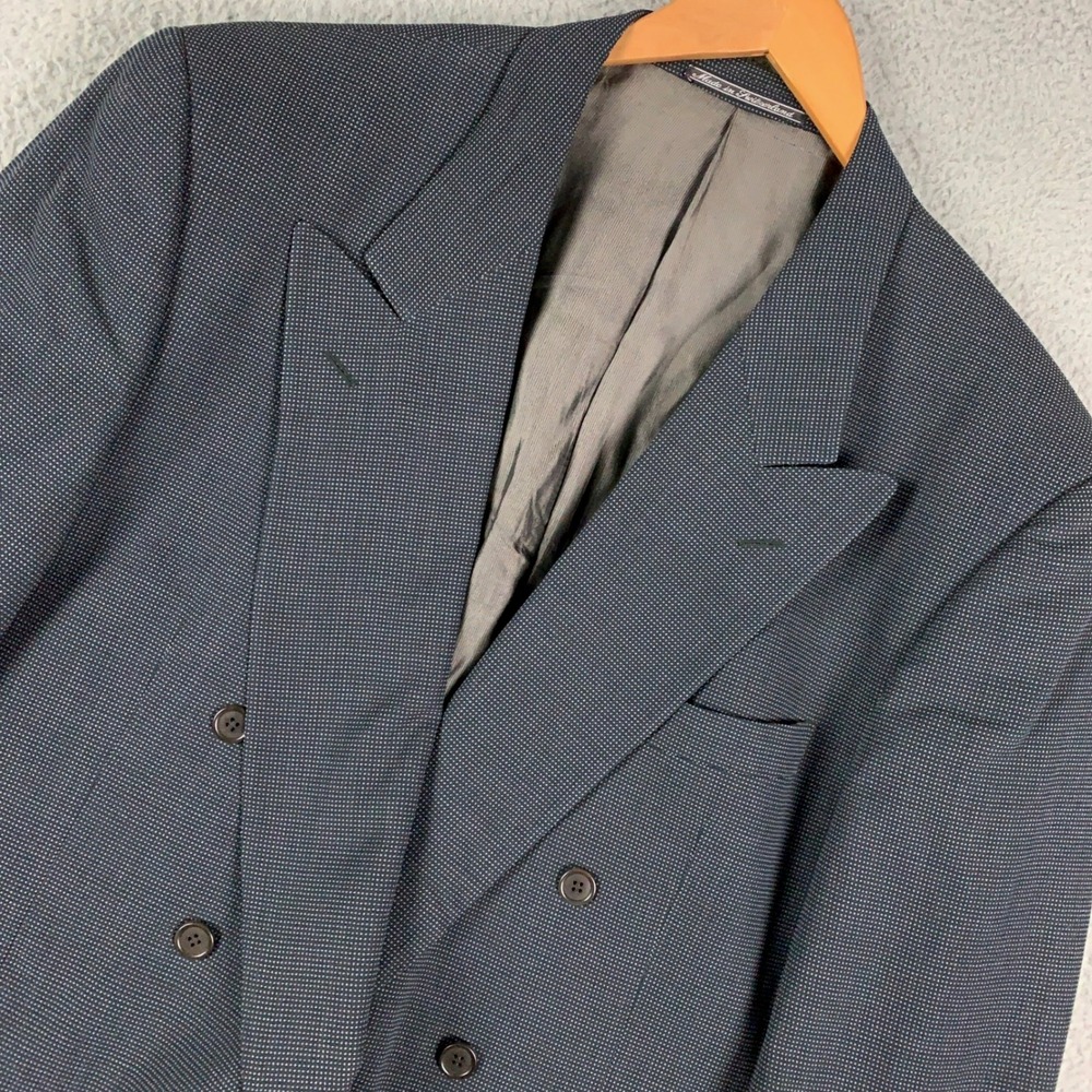Ermenegildo‎ Zegna Soft Blazer Men's 46R Blue/Gray Double Breasted Peak Lapel